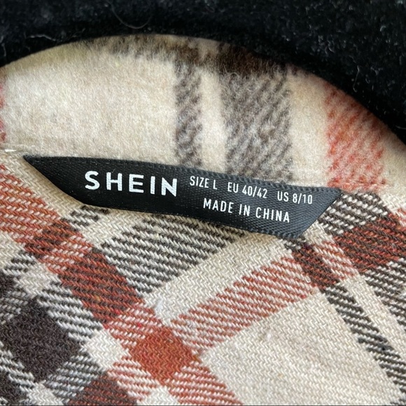 shein flat pocket plaid coat - Picture 7 of 7